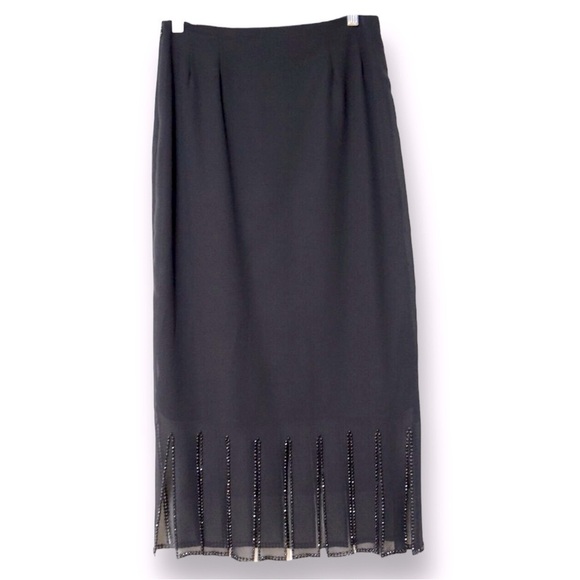 MSK Goth Maxi Plisse Skirt Embellished Glitter Black Rhinestones Crepe L… - Picture 1 of 7